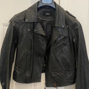 Rudsak cropped moto leather jacket - black